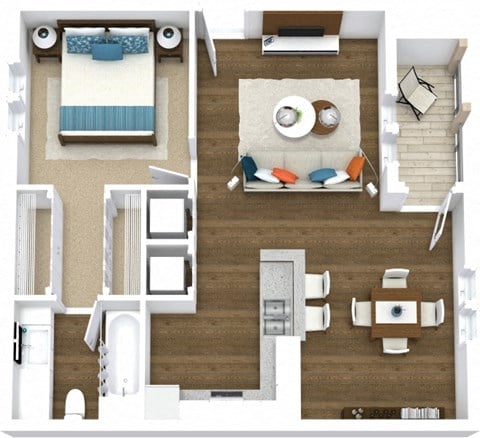 Floor plan for 1 bed, 1 bath, 668 sqft
